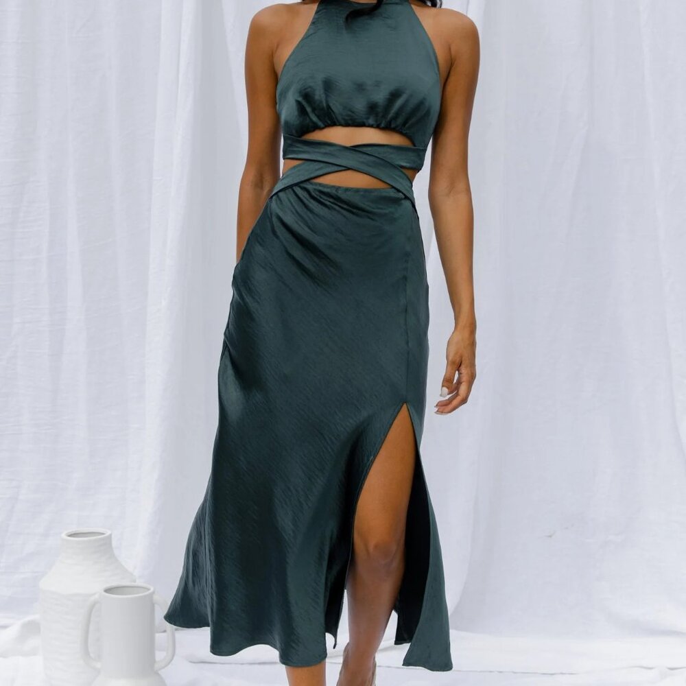 Selfie Leslie Social Butterfly Cut-Out Waist Midi Dress Jade